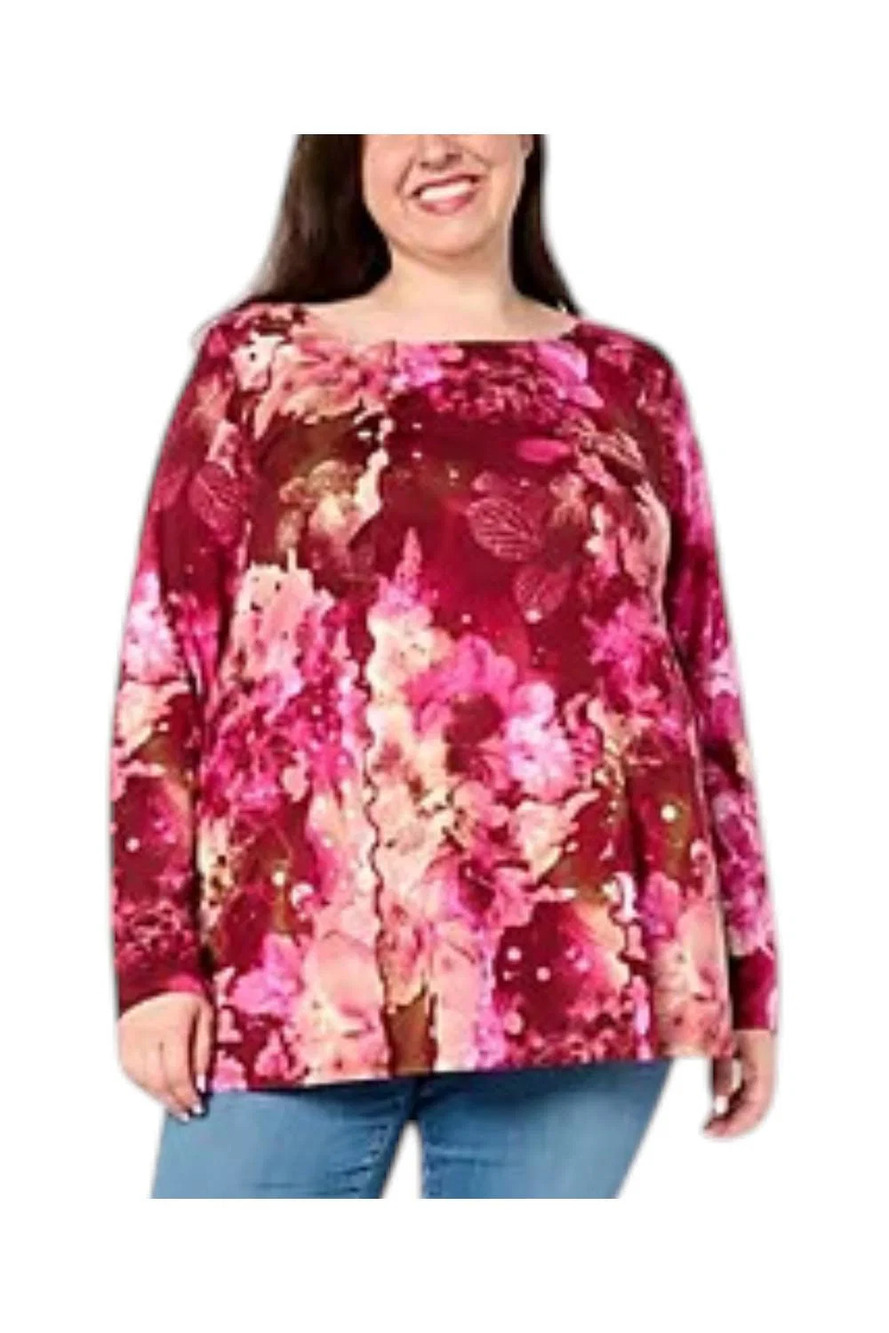 Women with Control Women's Ballet Neck Top w/Seaming Berry Bloom - Regular